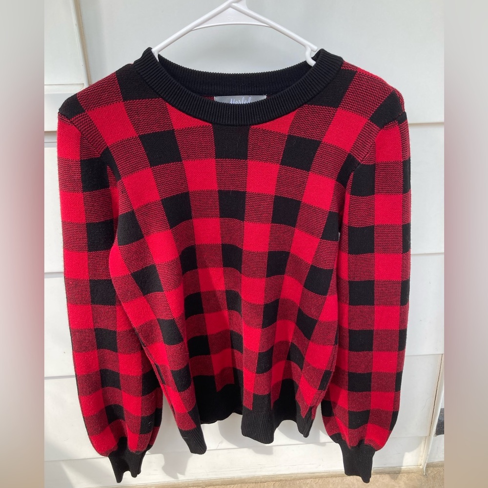 Marled Red & Black plaid sweater Size XS